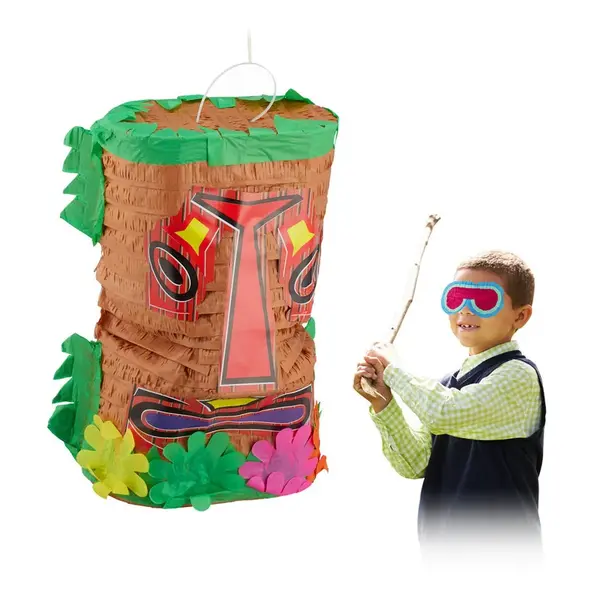Relaxdays PIÑATA Barevná papír Tiki 47x30x20 cm