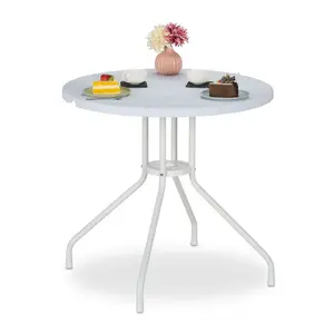 Relaxdays BISTROSTŮL Bílý dřevěný vzhled kulatý D 80 cm plast ocel
