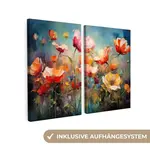MuchoWow OBRAZ NA PLÁTNĚ 2dílná sada Květiny - barevné - abstraktní 80x60 cm