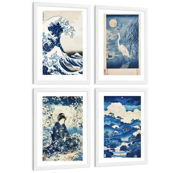 Nacnic PLAKAT Sada 4 Japan Blue A3 Bílý rám