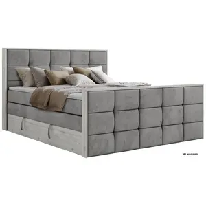 MKS POSTEL BOXSPRING ALNOR KING DUO 140/200 - Světle šedá Samet - Topper T25 - H3