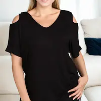 99554 Dewberry Short Sleeve Womens Blouse-BLACK