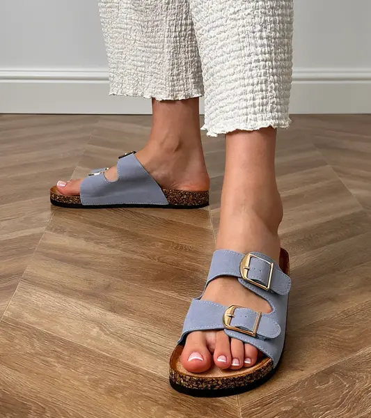 Gemre Blue sandals with buckles on cork sole Cloud
