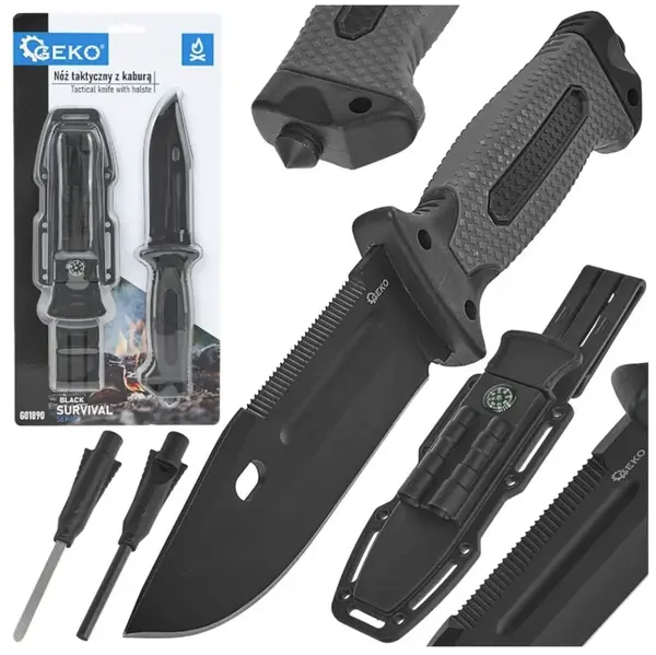 GEKO Nůž taktický BLACK SURVIVAL SERIES