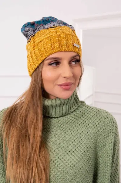 marka niezdefiniowana Fleecová čepice Dolores K303 mustard+black+sea