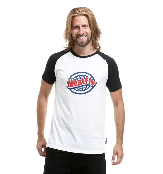 Meatfly pánské tričko Ozzy Raglan White Black | Černá | Velikost XXL | 100% bavlna