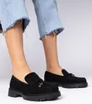 Gemre Black elegant eco-suede loafers with Marsella embellishment