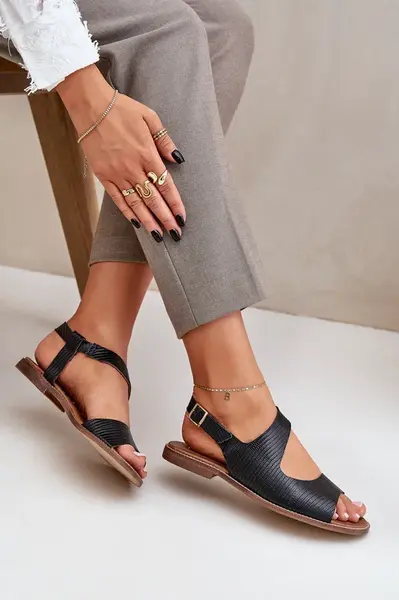 Lewski Shoes Kožené Sandály Na Přezku S Ražbou Lewski 3041 Černé