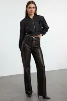 Trendyol Limited Edition Brown Leopard Foil Printed High Waist Wide Leg Jeans