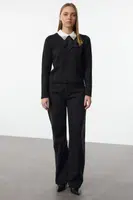 Trendyol Black Soft Textured Garnished Ribbon/Bow Detailed Stone Knitted Sweater