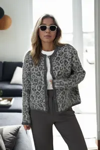 61353 Dewberry Leopard Patterned Cardigan-ANTHRACITE