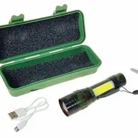 Kovová svítilna 12x3cm, s USB kabelem, 3 režimy svícení, v plastovém pouzdře; 14,5x5x4cm