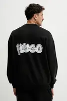 Bavlněná mikina Hugo Blue Nyrocrew pánská, černá barva, s kapucí, s potiskem, 50549778
