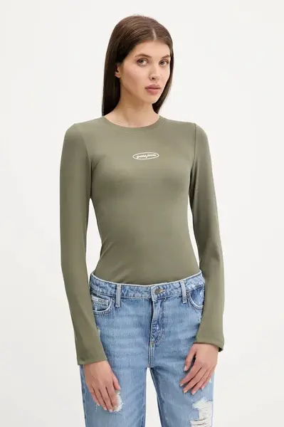 Tričko s dlouhým rukávem Guess Jeans zelená barva, W5YP38 KA0H1