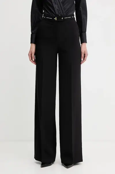 Kalhoty Elisabetta Franchi dámské, černá barva, široké, high waist, PA10356E2