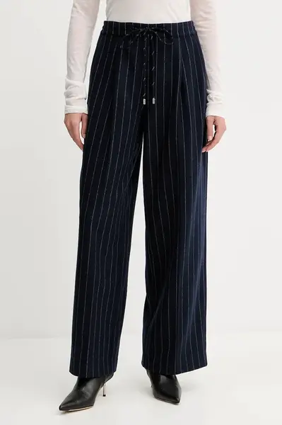 Kalhoty Liviana Conti dámské, tmavomodrá barva, široké, high waist, F5WL32