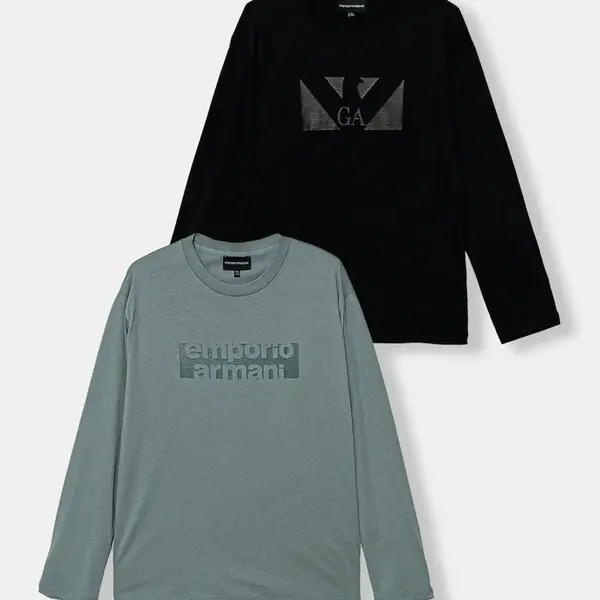 Dětské bavlněné tričko s dlouhým rukávem Emporio Armani 2-pack