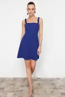 Trendyol Indigo A-Line Square Neck Strap Detailed Mini Woven Dress