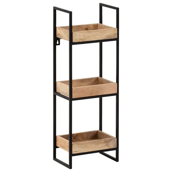 MID.YOU NÁSTĚNNÝ REGÁL, mangové dřevo, hnědá, černá, 27/77/18 cm