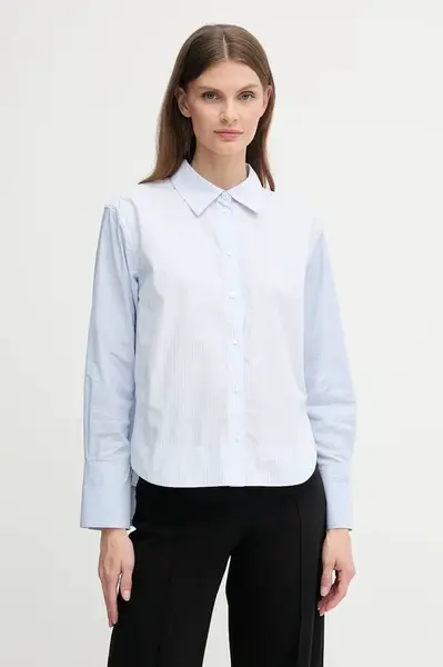 Bavlněná košile Dkny dámská, modrá barva, relaxed, s klasickým límcem, DJ5W2130