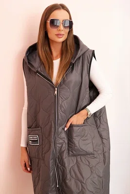 Kesi Włoski Dámská prošívaná vesta Plus Size s kapucí na zip grafitová