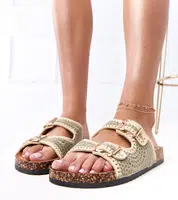 marka niezdefiniowana Green crochet flip-flops on cork sole Lavreta