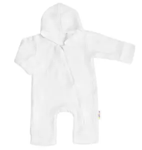 Baby Nellys Mušelinový overálek s kapucí, dvouvrstvý, Hand Made, bílý vel.  62