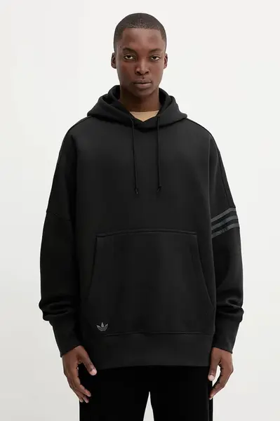 Mikina adidas Originals Neuclassics pánská, černá barva, s kapucí, s aplikací, HZ3740