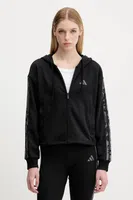 Mikina adidas Animal dámská, černá barva, s kapucí, s aplikací, JM1862