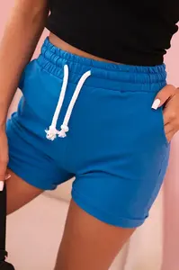 Kesi Dámské bavlněné šortky s gumou a zavazováním v pase chabrové