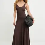 Bavlněné šaty Answear.LAB hnědá barva, maxi