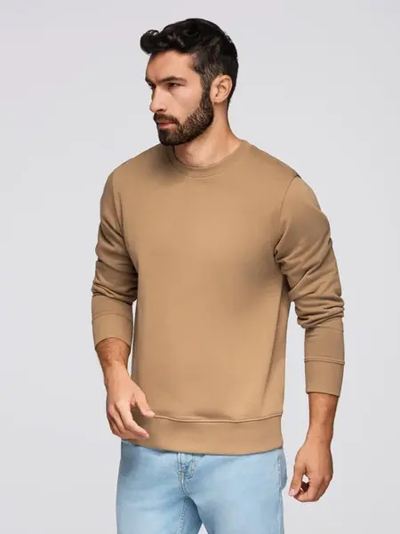 Ombre Men's BASIC sweatshirt with round neckline - brown