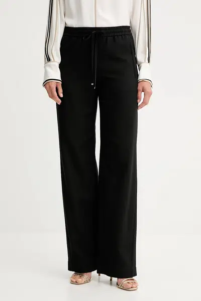 Bavlněné kalhoty BOSS dámské, černá barva, high waist, 50543268