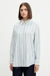 Bavlněná košile Guess Jeans dámská, modrá barva, relaxed, s klasickým límcem, W5YH98 WHFL1