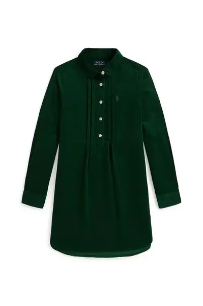 Dětské bavlněné šaty Polo Ralph Lauren zelená barva, mini, 313A98220001