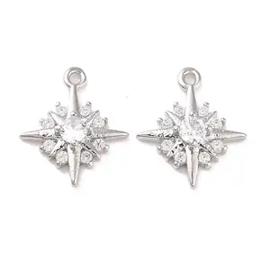 Brass Micro Pave Clear Cubic Zirconia Charms