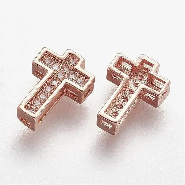 Brass Micro Pave Cubic Zirconia Beads