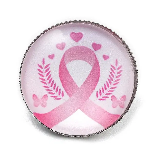 Breast Cancer Awareness Ribbon Glass Brooches