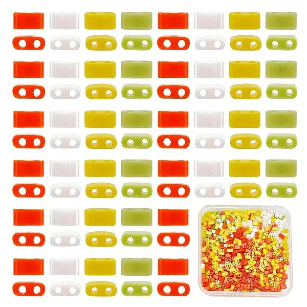 800Pcs 4 Colors 2-Hole Glass Seed Beads