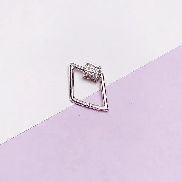 925 Sterling Silver Micro Pave Clear Cubic Zirconia Locking Carabiner Clasps