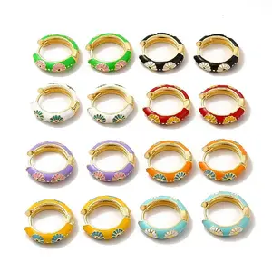 Daisy Flower Enamel Hoop Earrings