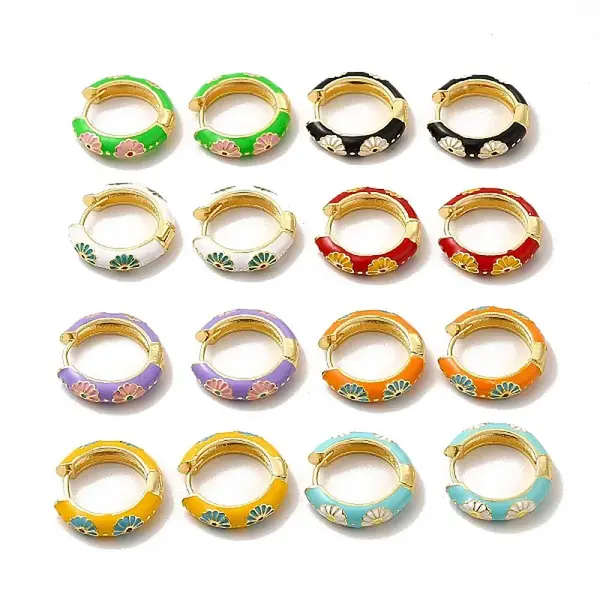 Daisy Flower Enamel Hoop Earrings