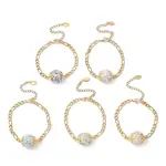 Polymer Clay Rhinestone Disco Ball Link Bracelet with Figaro Chains