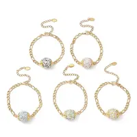 Polymer Clay Rhinestone Disco Ball Link Bracelet with Figaro Chains