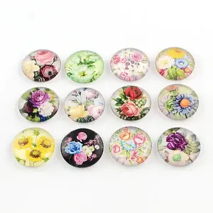 Half Round/Dome Floral Pattern Glass Flatback Cabochons for DIY Projects