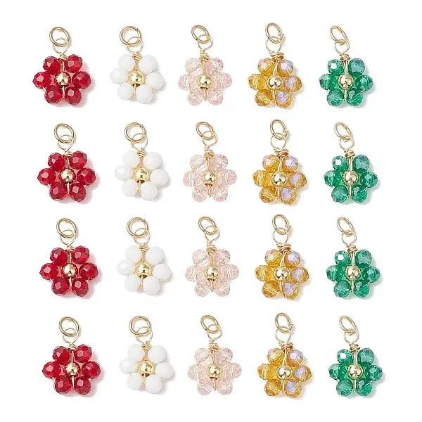20Pcs 5 Colors Glass Charms