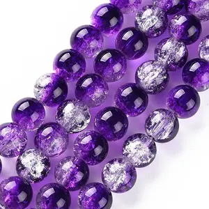 Baking Paint Transparent Crackle Glass Round Bead Strands