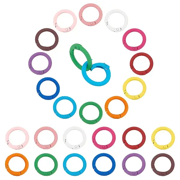 24Pcs 12 Colors Spray Painted Alloy Spring Gate Rings