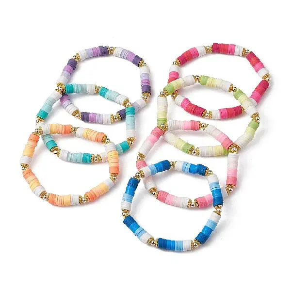7Pcs 7 Color Polymer Clay Heishi Surfer Stretch Bracelets Set