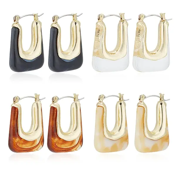 4 Pairs 4 Colors Acrylic Rectangle Hoop Earrings